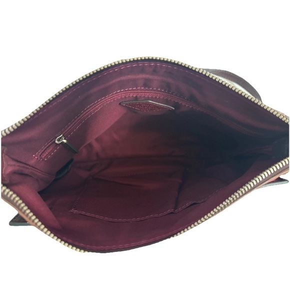 Fossil crossbody shoulderbag Leather Patchwork Burgundy Purse Organizer - Picture 11 of 11